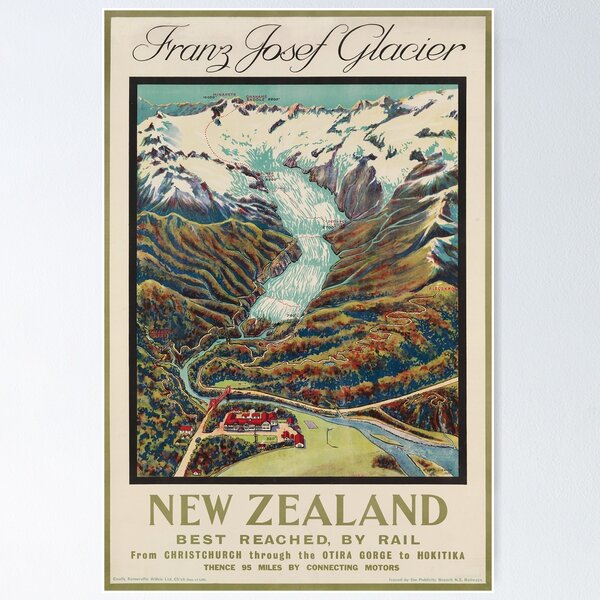 Item preview, Franz Josef Glacier vintage travel poster designed and sold by stickart-marek.