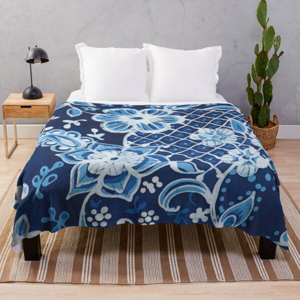 Item preview, Floral Batik in Indigo Blue designed and sold by Leslie Rogers Todder.