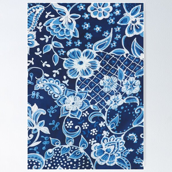 Item preview, Floral Batik in Indigo Blue designed and sold by Leslie Rogers Todder.
