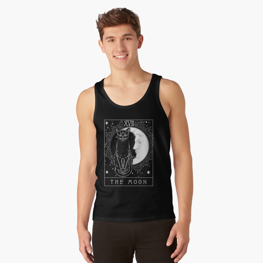Discover Tarot Card Crescent Moon And Cat Graphic Tank Top