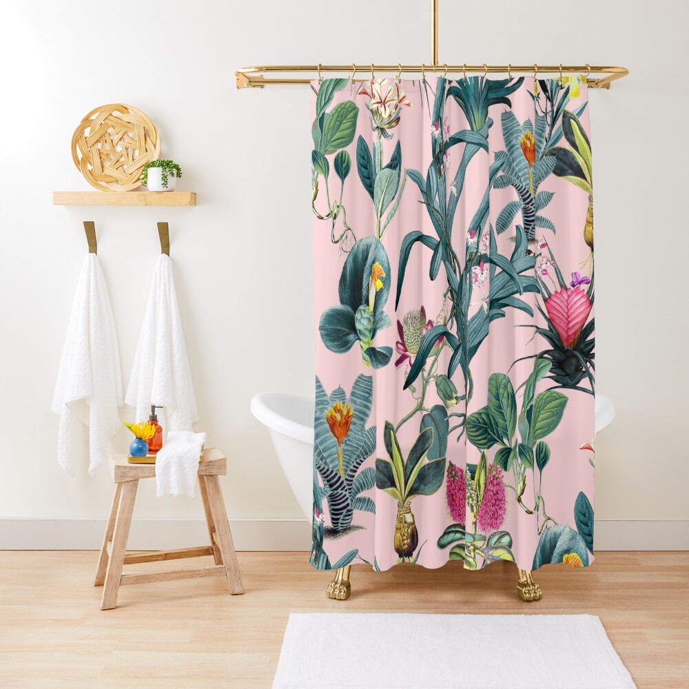 " Tropical Jungle Vibrant Botanical Garden" Shower Curtain by