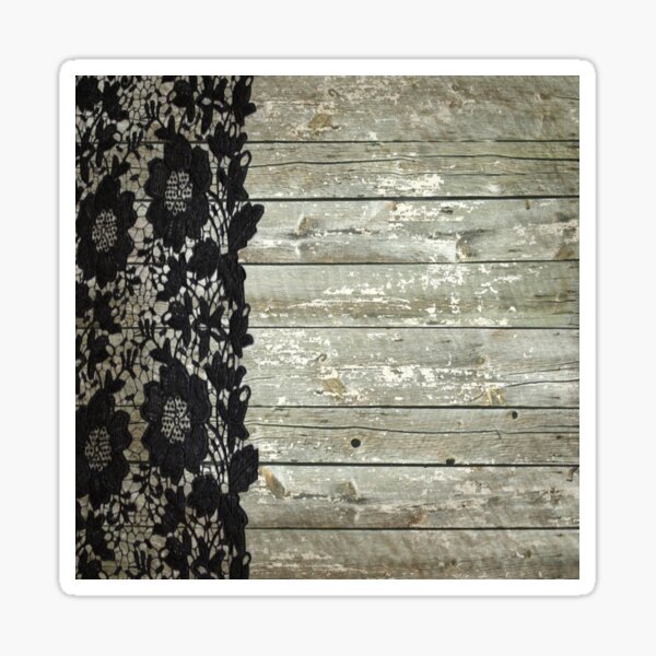 rustic chic modern girly gray barn wood black lace Sticker