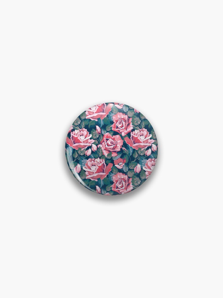 Thumbnail 1 of 3, Pin, Pink Roses Floral Flower Pattern designed and sold by CallaStatements.