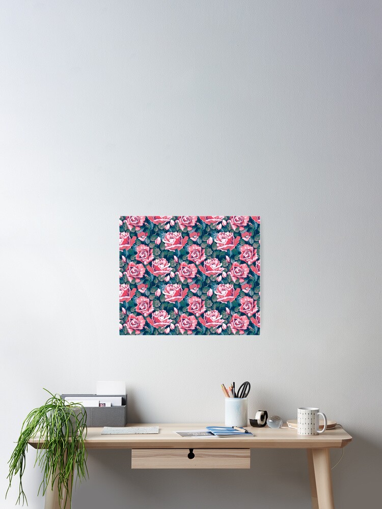 Thumbnail 2 of 3, Poster,  Pink Roses Floral Flower Pattern designed and sold by CallaStatements.