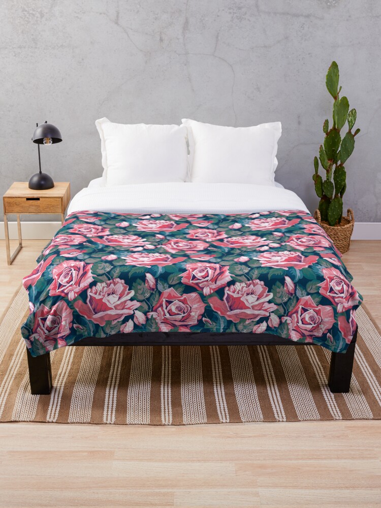 Thumbnail 1 of 6, Throw Blanket,  Pink Roses Floral Flower Pattern designed and sold by CallaStatements.