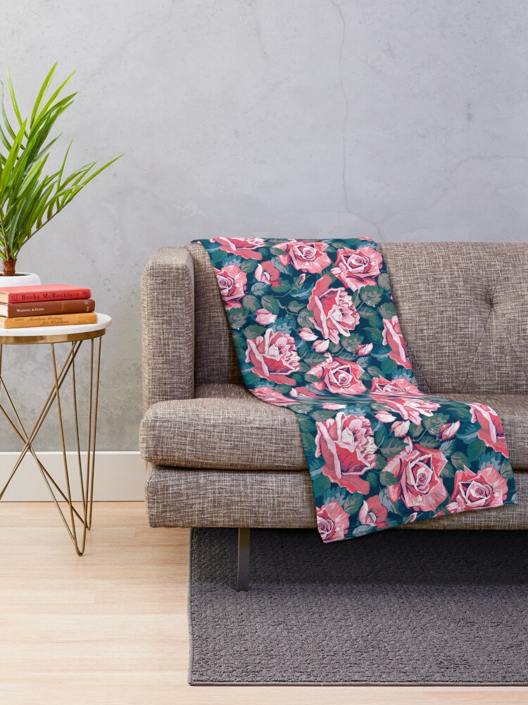 Thumbnail 2 of 6, Throw Blanket,  Pink Roses Floral Flower Pattern designed and sold by CallaStatements.