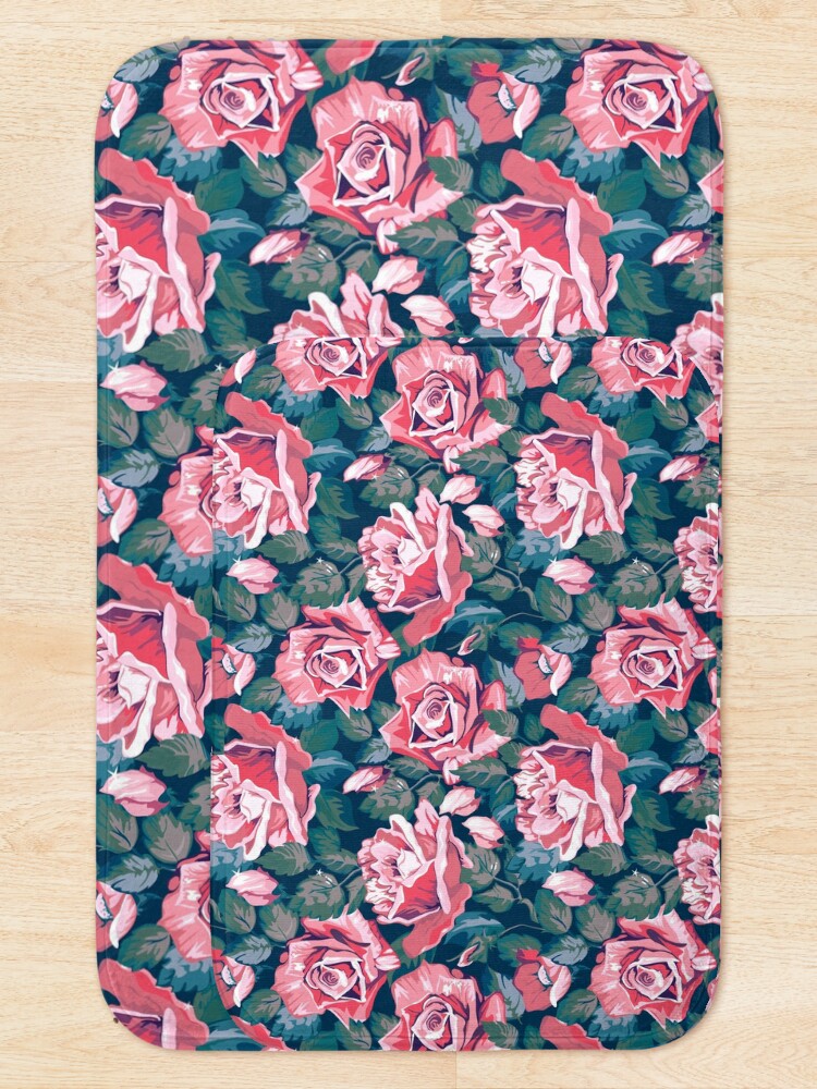 Thumbnail 5 of 6, Bath Mat,  Pink Roses Floral Flower Pattern designed and sold by CallaStatements.