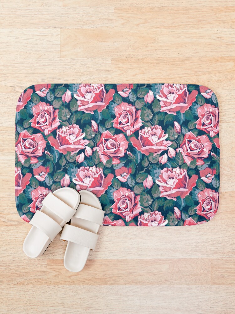 Thumbnail 1 of 6, Bath Mat,  Pink Roses Floral Flower Pattern designed and sold by CallaStatements.