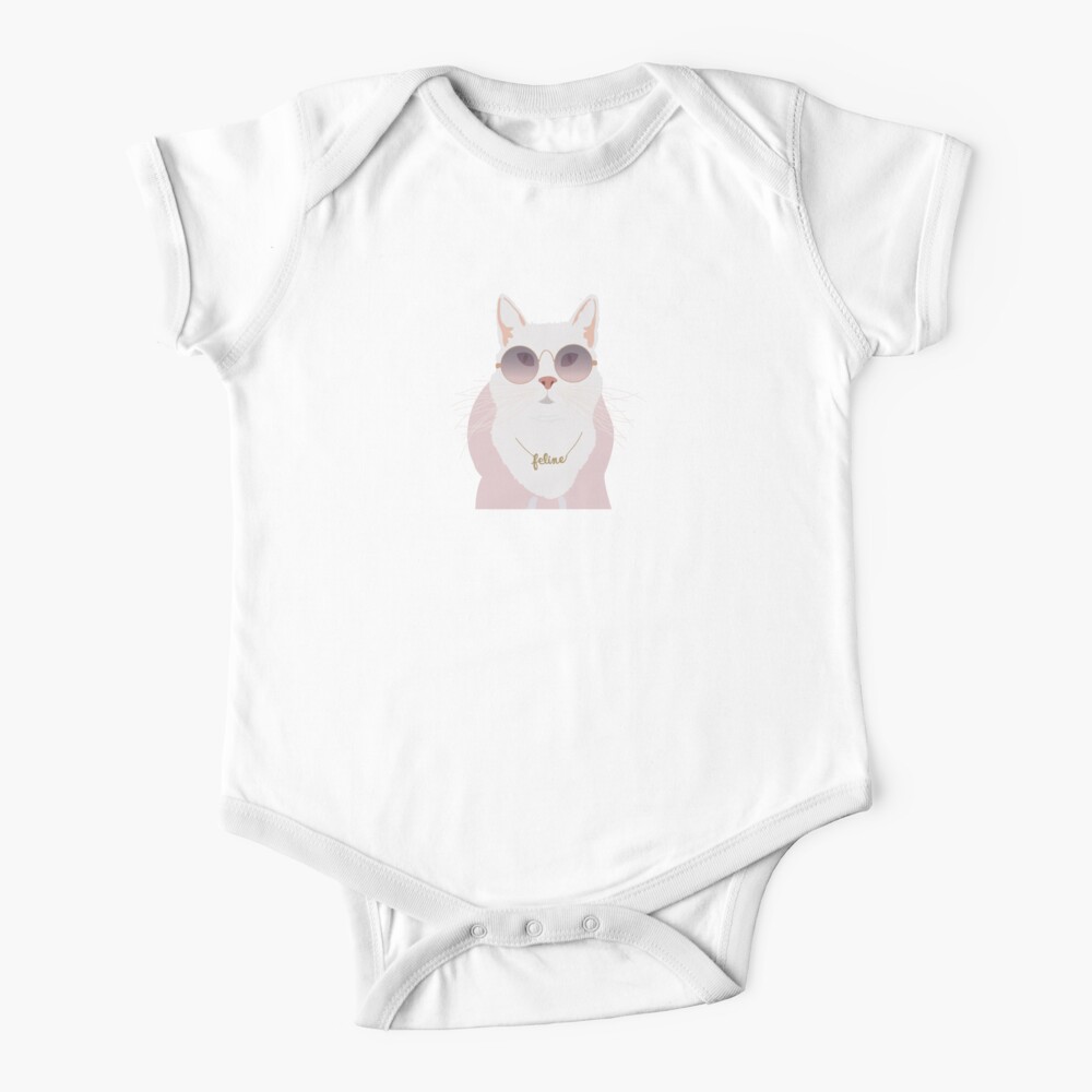 Cute Animal Happy Lazy Shade Onesie T-Shirt White Newborn Unisex Cat
