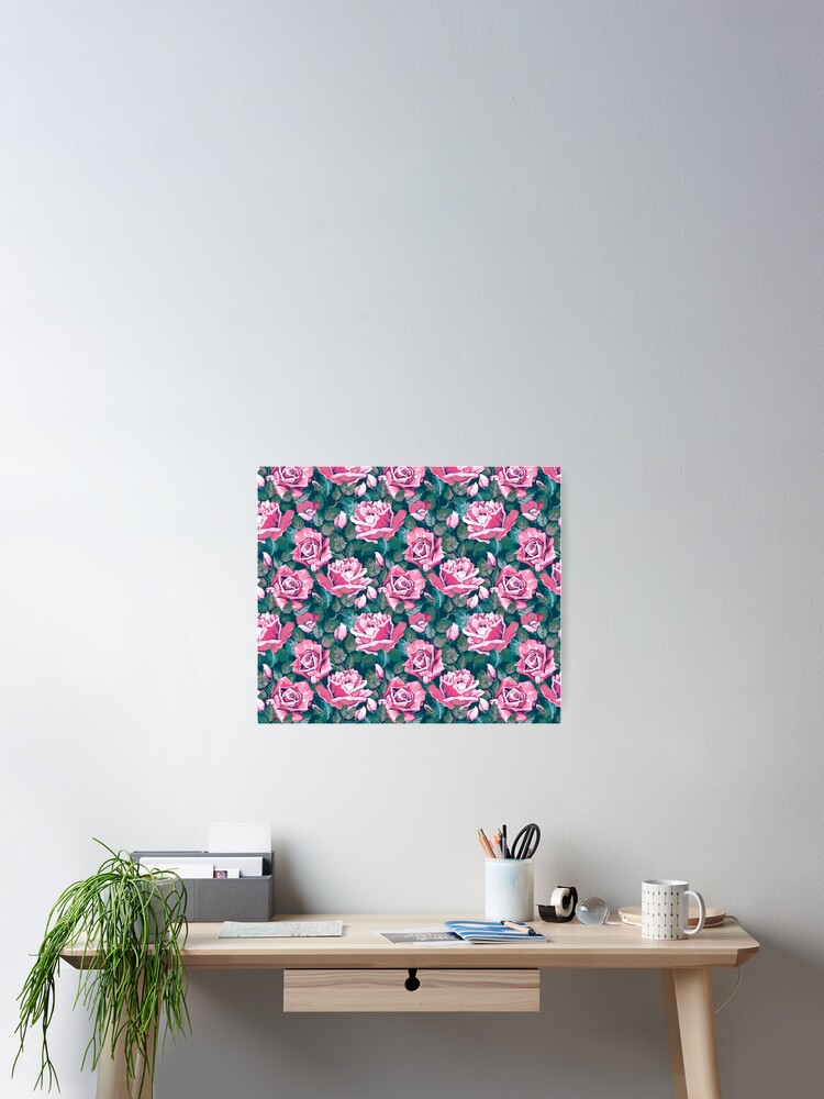 Thumbnail 2 of 3, Poster, Pink and Green Roses Floral Flower Pattern designed and sold by CallaStatements.