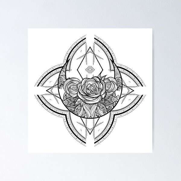 Item preview, Bohemian flash tattoo with moon and roses. designed and sold by MilaOkie.