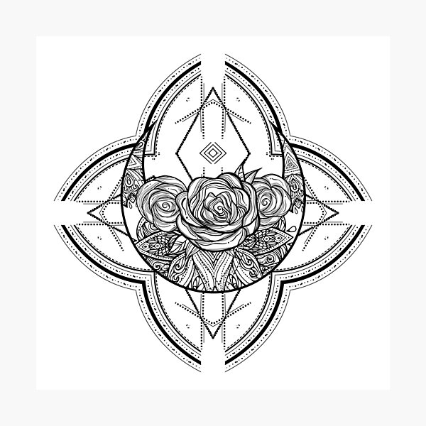 Item preview, Bohemian flash tattoo with moon and roses. designed and sold by MilaOkie.
