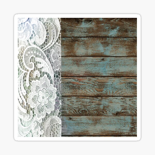 Item preview, Western Country distressed blue Barn Wood white Lace designed and sold by LEILA ART SPACE.