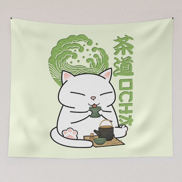 Item preview, Chubby Cat Drinking Green Tea designed and sold by Takeda-art.