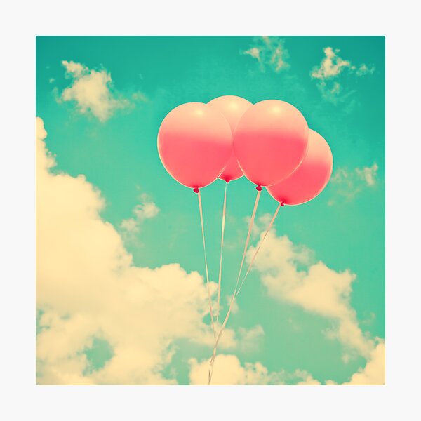 Item preview, Balloons in the sky (pink ballons in retro blue sky) designed and sold by Caroline Mint.