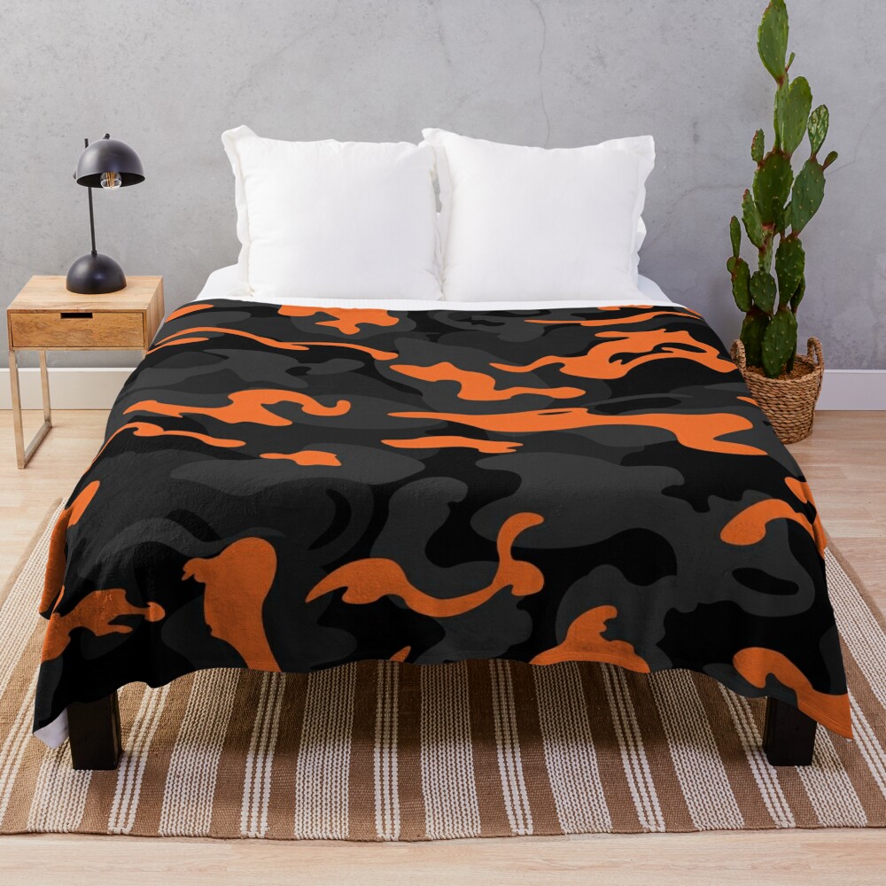 Reduction Camo Style Black Orange Camouflage Throw Blanket Bl-Y9Y6ZHFQ