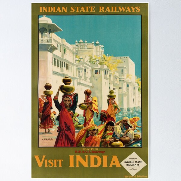 Item preview, Udaipur Visit India vintage travel poster designed and sold by stickart-marek.