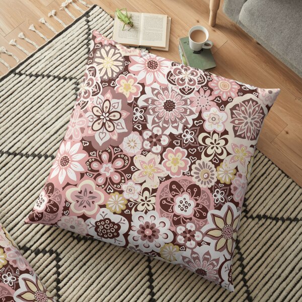 Beautiful Bouquet of Midsummer Blooms in pink, yellow and brown Floor Pillow