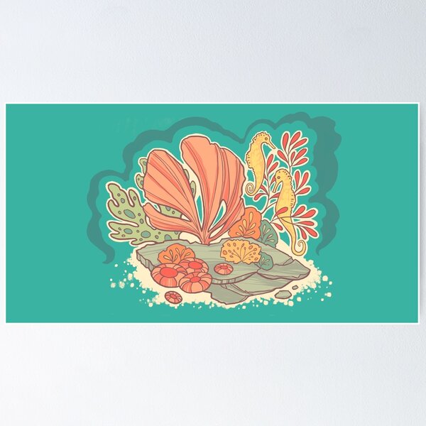 Item preview, Peppy Yellow Seahorses in a Colorful Coral Reef designed and sold by kirimoth.