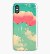 Balloons in the sky (pink ballons in retro blue sky) iPhone Case