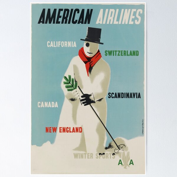 Item preview, Snowman vintage travel poster designed and sold by stickart-marek.