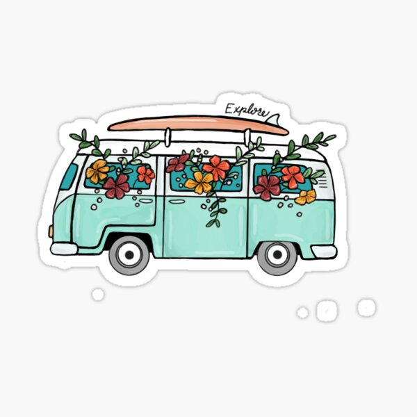 Flower filled VW Bus explore Sticker
