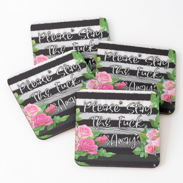 Item preview, " Please Stay The F Word Away " Funny and Cute Floral Roses over Black and White Striped Pattern With Shadow Medical Mask designed and sold by Neon-Wolf.