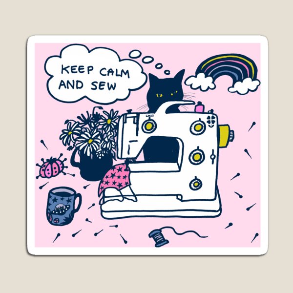 Item preview, Cat and sewing maching,  stay calm and sew designed and sold by MagentaRose.