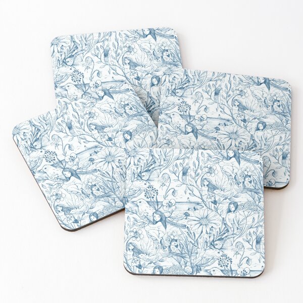 Item preview, Whimsical toile with lighthouse in blue and white designed and sold by Gaia Marfurt.