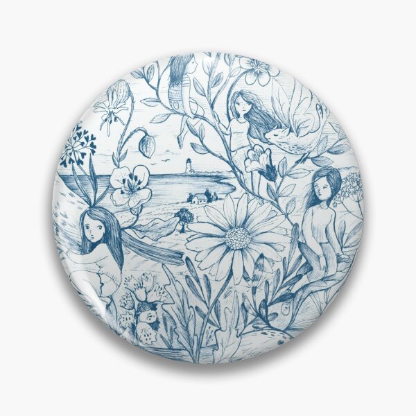 Item preview, Whimsical toile with lighthouse in blue and white designed and sold by Gaia Marfurt.