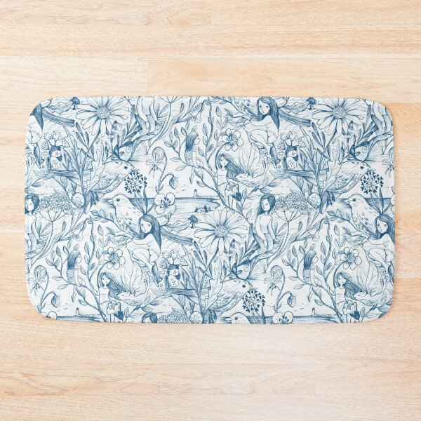 Item preview, Whimsical toile with lighthouse in blue and white designed and sold by Gaia Marfurt.