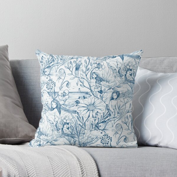 Item preview, Whimsical toile with lighthouse in blue and white designed and sold by Gaia Marfurt.