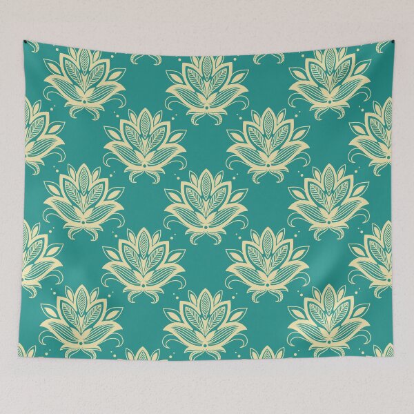 Item preview, Big golden flowers array with sea color background pattern bandana neck gator designed and sold by DukeDoctor.