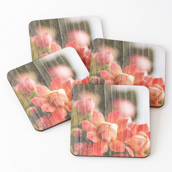 Item preview, Red Kalanchoe flowers double exposure with wood texture in macro designed and sold by Grégory DUBUS.
