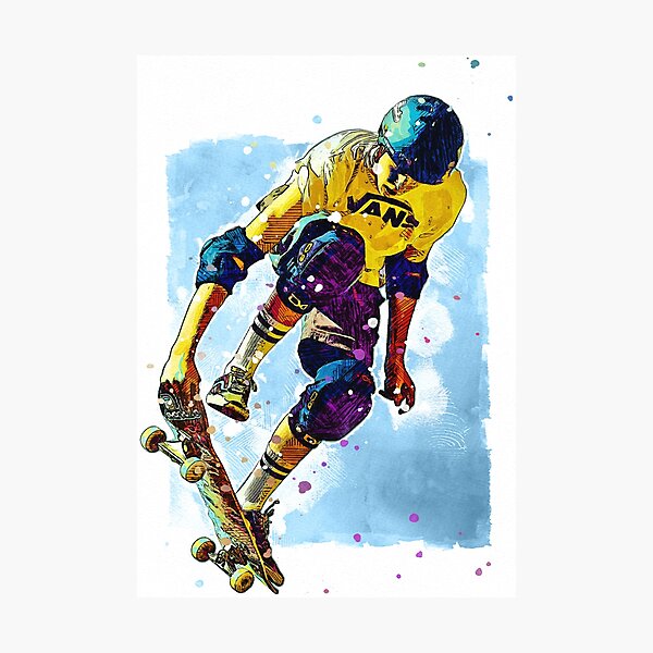 Skateboarder Watercolour Photographic Print