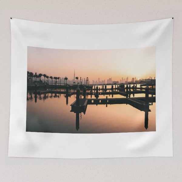 Item preview, Dubai Creek Harbour Sunset with Skyline in background. designed and sold by michieldros.