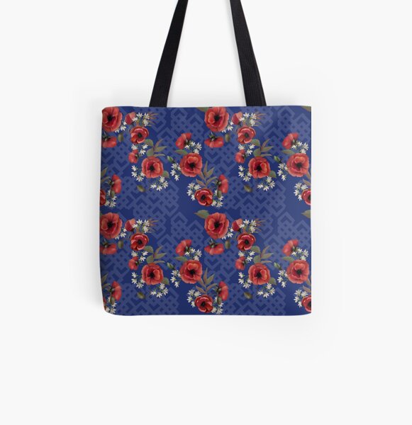 Remembrance Blue Floral All Over Print Tote Bag