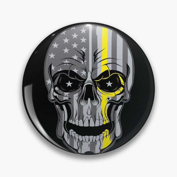 Item preview, thin yellow line skull designed and sold by J AND J  PRINTS.