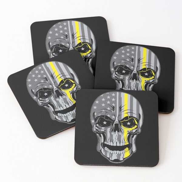 Item preview, thin yellow line skull designed and sold by J AND J  PRINTS.