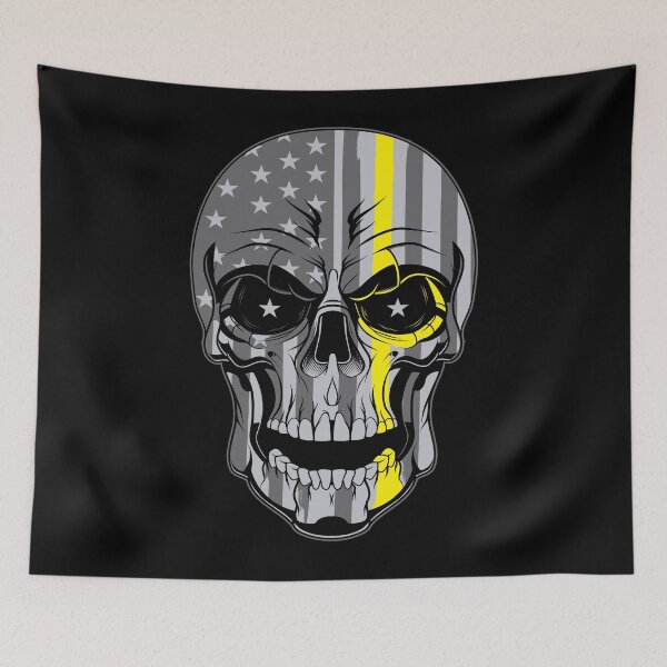 Item preview, thin yellow line skull designed and sold by J AND J  PRINTS.