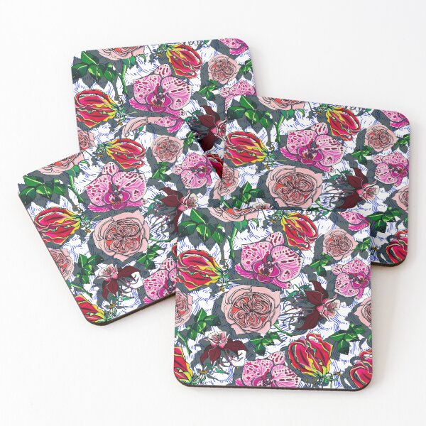 Item preview, orchids and columbines with blue background designed and sold by ariellemorris.