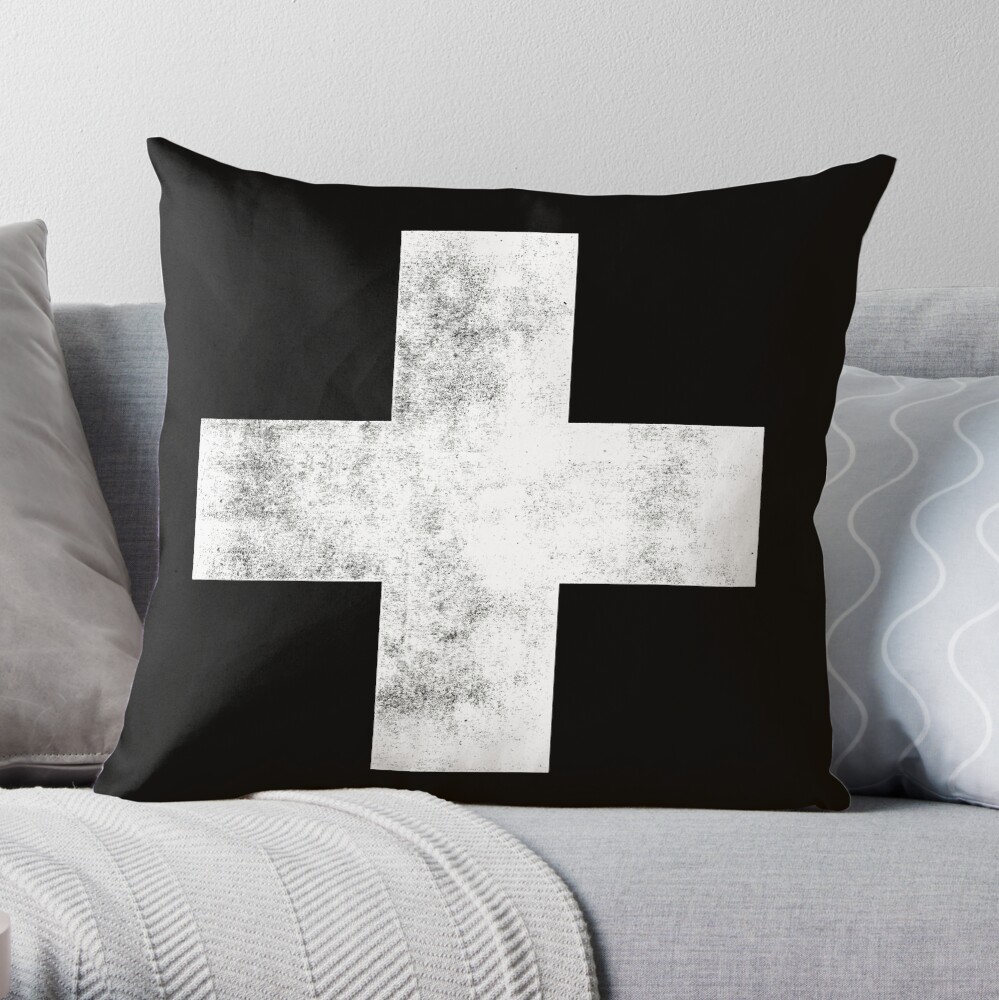 Black and White Swiss Cross Throw Pillow