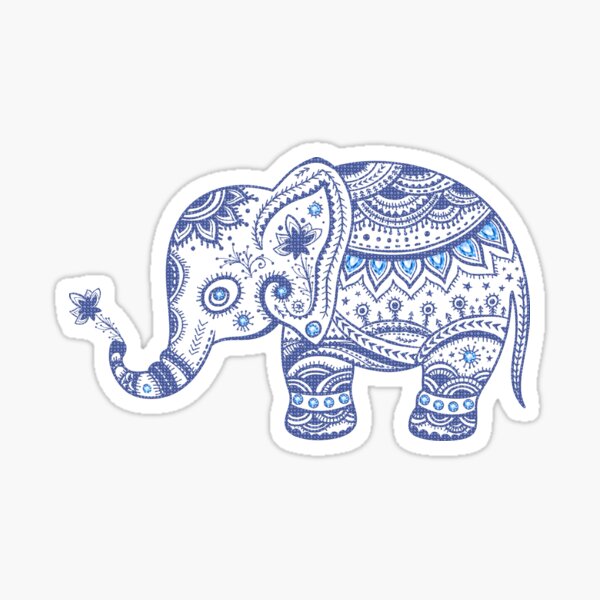 Cute Navy Blue Retro Floral Elephant Sticker