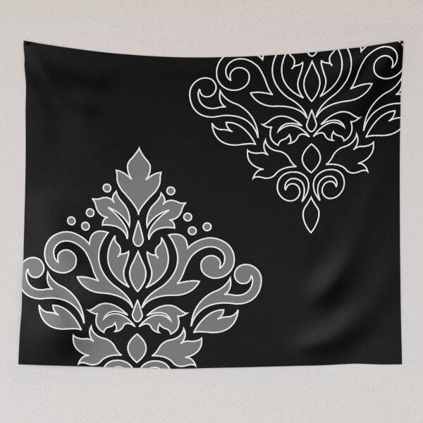 Item preview, Scroll Damask Art I White Line Gray Black designed and sold by NataliePaskell.