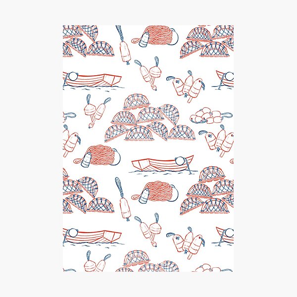 Lobster Fishing Season Nautical Toile de Jouy Photographic Print