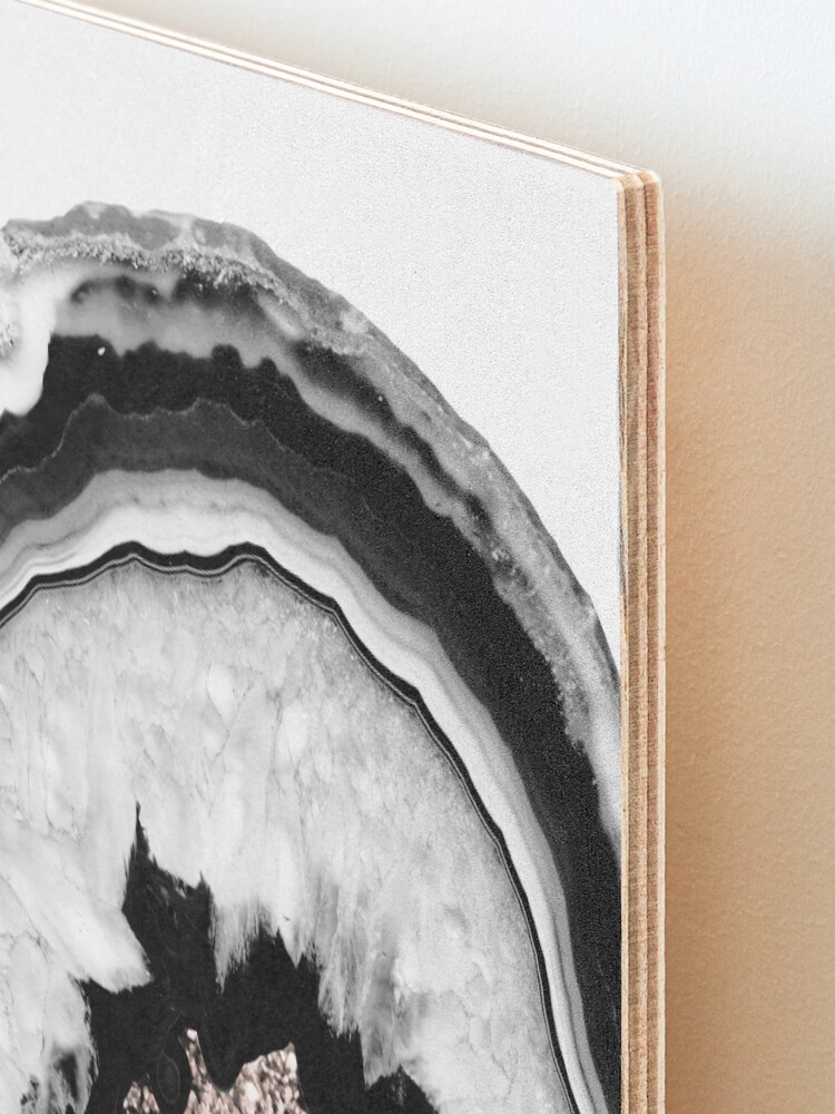 Alternate view of Gray Black White Agate with Rose Gold Glitter #1 #gem #decor #art Mounted Print