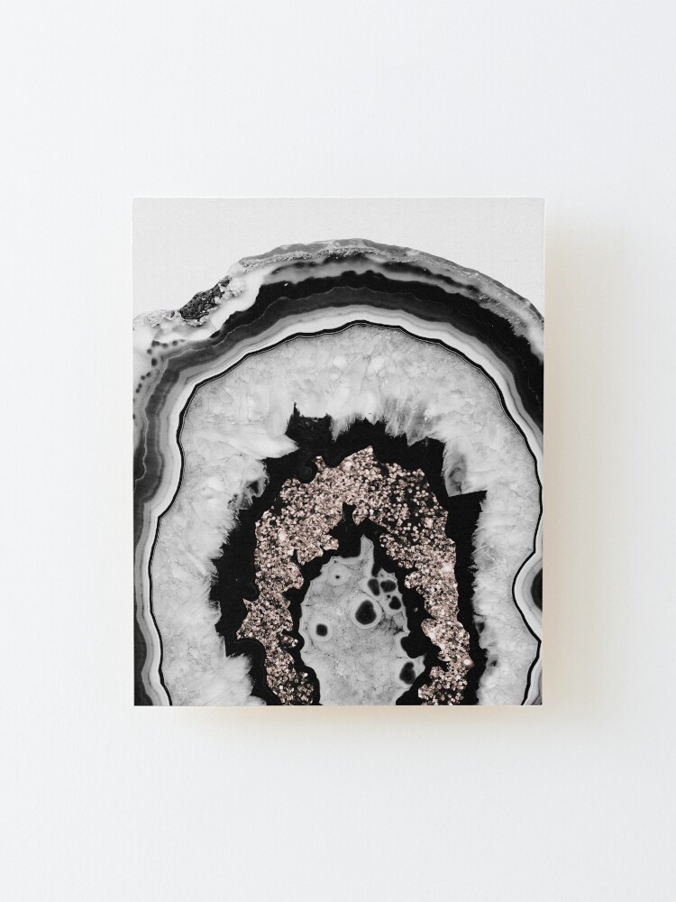 Alternate view of Gray Black White Agate with Rose Gold Glitter #1 #gem #decor #art Mounted Print
