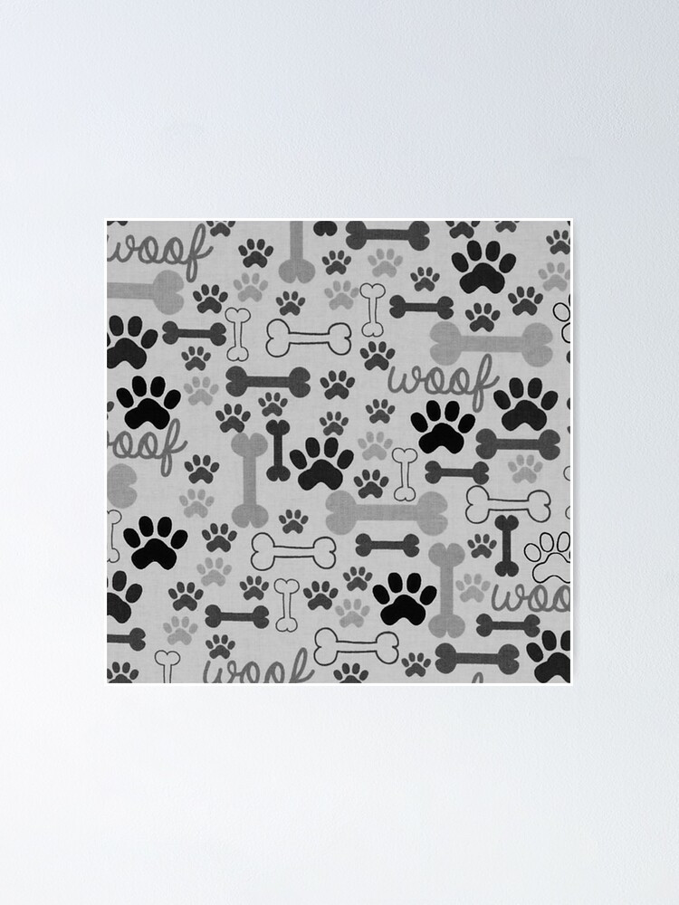 Black And White Dog Paw Print Pattern Rug by Cool Prints