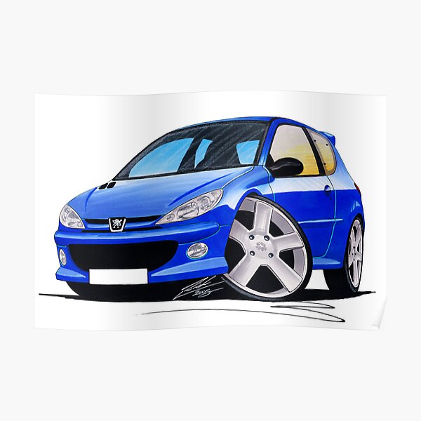 Peugeot 206 Gti Blue Poster By Yeomanscarart Redbubble