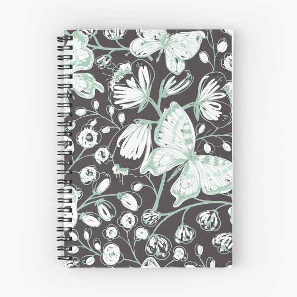 Item preview, Green Linear Butterfly Floral Print on Charcoal Grey Background. designed and sold by cgroenewald.